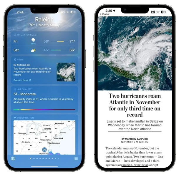 道里苹果14维修分享iPhone 14手机如何看天气时顺带看新闻 