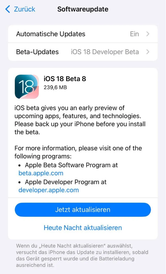 道里苹果手机维修分享苹果 iOS / iPadOS 18 开发者预览版 Beta 8 发布 